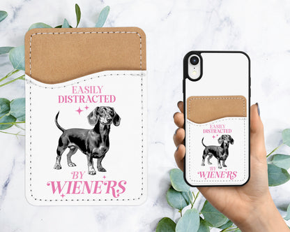 Cute Wiener Phone Wallet - Adhesive PU Leather Card Holder For Phone - Dachshund Pet Dog Custom Gift - Stick on Pocket - Card Caddy