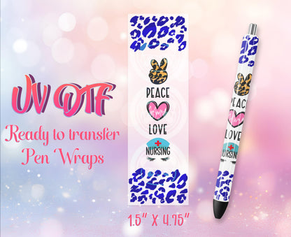 UV DTF Pen Wraps - Ready to Apply - Peace Love Nursing Design Prints - DIY Pen Decal - Customizable