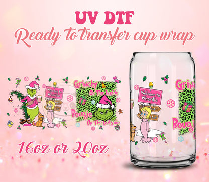 UV DTF Ready to Transfer Cup Wraps - Bougie - Christmas Design DIY 16oz and 20oz Prints - Libbey Glass Can - Customizable