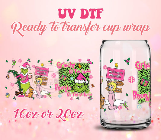UV DTF Ready to Transfer Cup Wraps - Bougie - Christmas Design DIY 16oz and 20oz Prints - Libbey Glass Can - Customizable