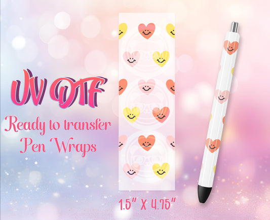 UV DTF Pen Wraps - Ready to Apply - Hearts Design Prints - DIY Pen Decal - Customizable