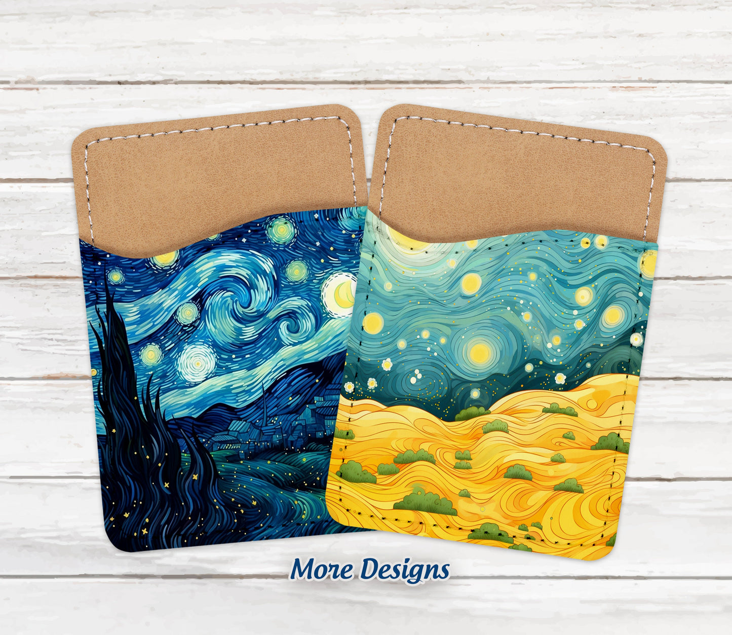 Starry Inspired Phone Wallet - Adhesive PU Leather Card Holder For Phone - Custom Gift - Stick on Pocket - Card Caddy