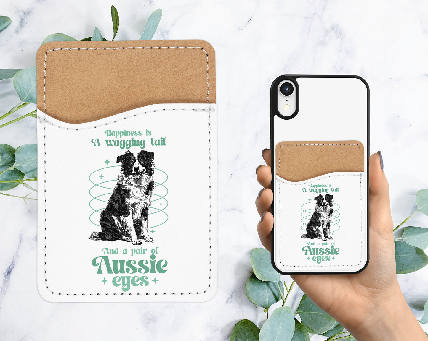 Cute Aussie Phone Wallet - Adhesive PU Leather Card Holder For Phone - Pet Dog Custom Gift - Stick on Pocket - Card Caddy