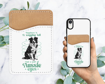 Cute Aussie Phone Wallet - Adhesive PU Leather Card Holder For Phone - Pet Dog Custom Gift - Stick on Pocket - Card Caddy