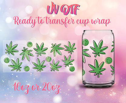 UV DTF Cup Wrap - Ready to Transfer  4/20 Weed Design DIY 16oz and 20oz Prints - Libbey Glass Can - Customizable