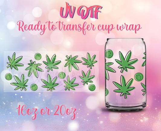 UV DTF Cup Wrap - Ready to Transfer  4/20 Weed Design DIY 16oz and 20oz Prints - Libbey Glass Can - Customizable