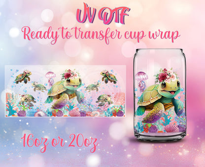 UV DTF Cup Wrap - Ready to Transfer  Sea Turtle Design DIY 16oz and 20oz Prints - Libbey Glass Can - Customizable