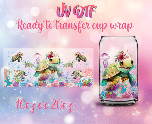 UV DTF Cup Wrap - Ready to Transfer  Sea Turtle Design DIY 16oz and 20oz Prints - Libbey Glass Can - Customizable