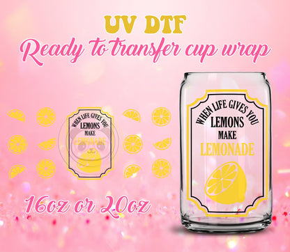 UV DTF Cup Wrap - Ready to Transfer  Lemonade DIY 16oz and 20oz Prints - Libbey Glass Can - Customizable
