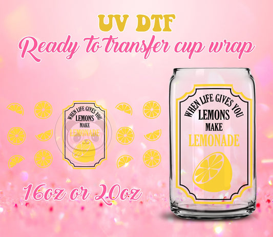 UV DTF Cup Wrap - Ready to Transfer  Lemonade DIY 16oz and 20oz Prints - Libbey Glass Can - Customizable
