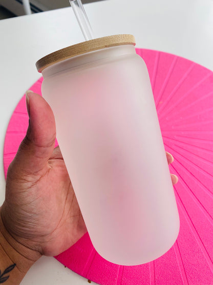 Blank Sublimation Beer Can Glass - Blank 16oz Glass - Soda Can Cup with Bamboo Lid and Straw - Tempered Borosilicate Glass