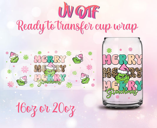 UV DTF Ready to Transfer Cup Wraps - Christmas Design DIY 16oz and 20oz Prints - Libbey Glass Can - Customizable