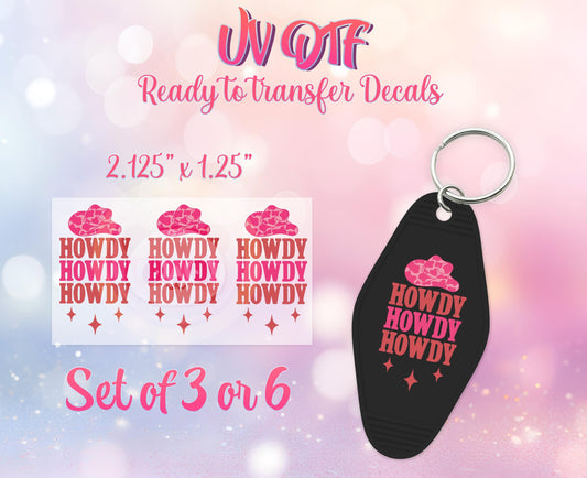 UV DTF Ready to Apply Keychain Transfers - Howdy Cowgirl Western Design Prints - DiY Retro Motel Keychain Decal - Customizable