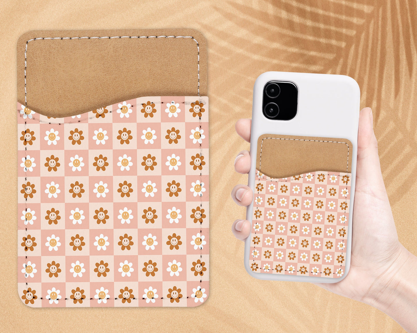 Nude Retro Design Phone Wallet - 70s 80s Groovy Adhesive PU Leather Card Holder For Phone - Custom Gift - Stick on Pocket - Card Caddy