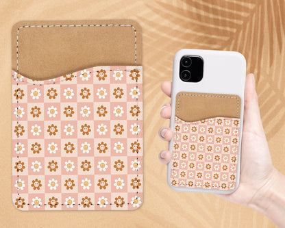Nude Retro Design Phone Wallet - 70s 80s Groovy Adhesive PU Leather Card Holder For Phone - Custom Gift - Stick on Pocket - Card Caddy