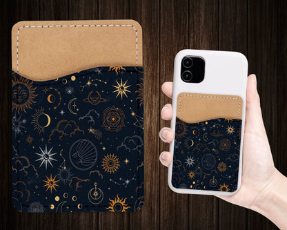 Esoteric Astronomic Design Phone Wallet - Adhesive PU Leather Card Holder For Phone - Custom Gift - Stick on Pocket - Card Caddy