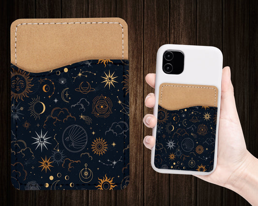 Esoteric Astronomic Design Phone Wallet - Adhesive PU Leather Card Holder For Phone - Custom Gift - Stick on Pocket - Card Caddy