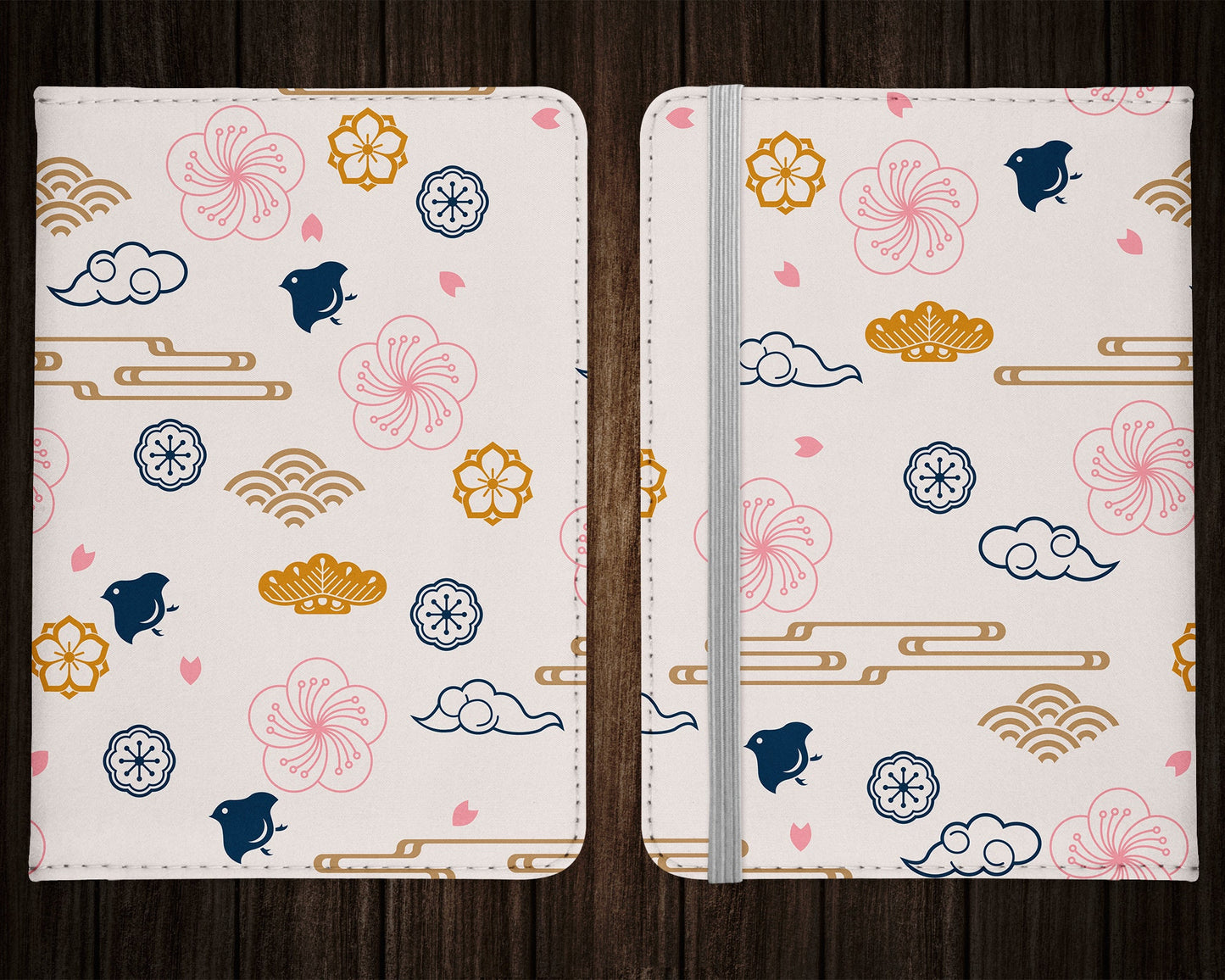 Passport Cover Oriental Design - Pink Japanese Style PU Leather Wallet Card Holder For Document - Custom Gift