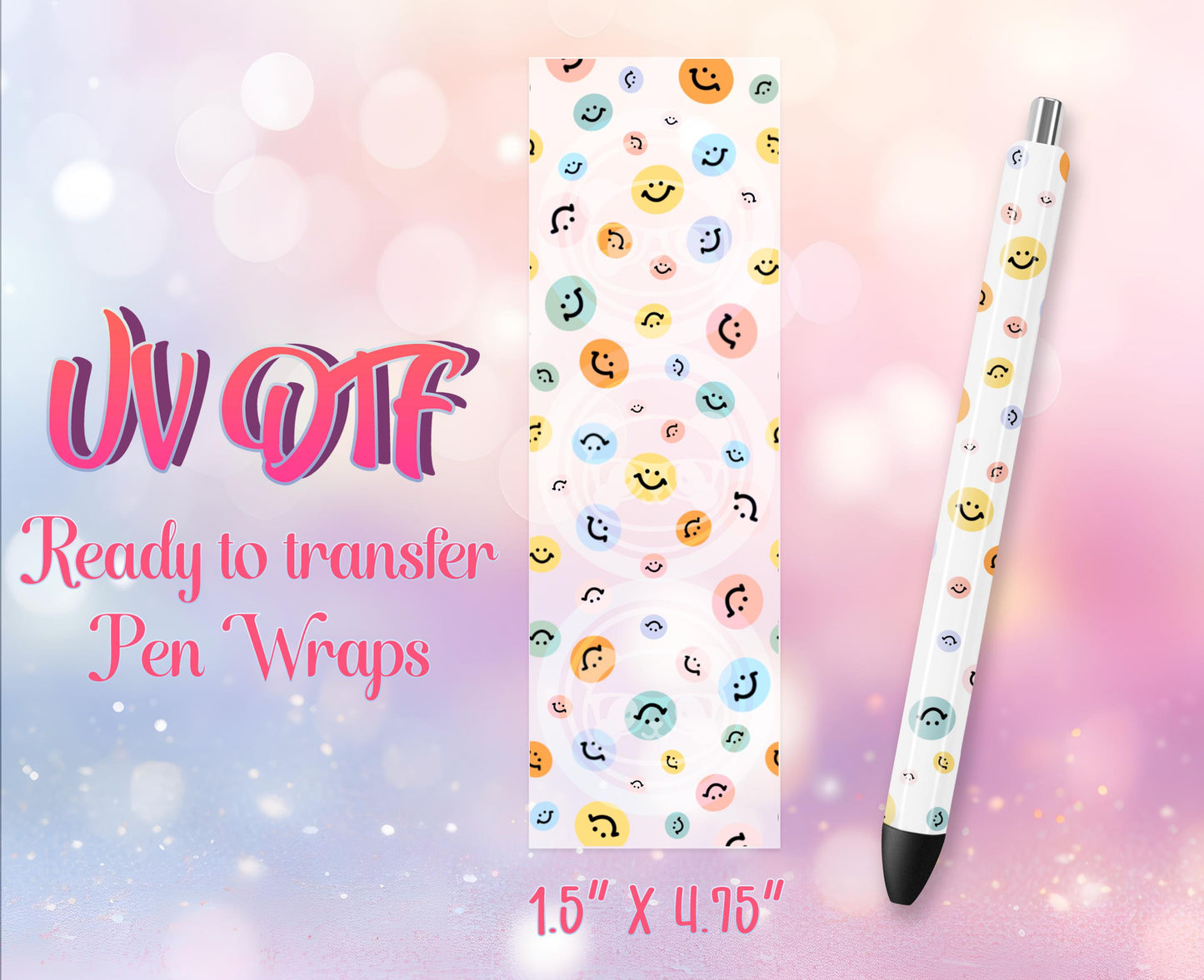 UV DTF Pen Wraps - Ready to Apply - Smileys Design Prints - DIY Pen Decal - Customizable