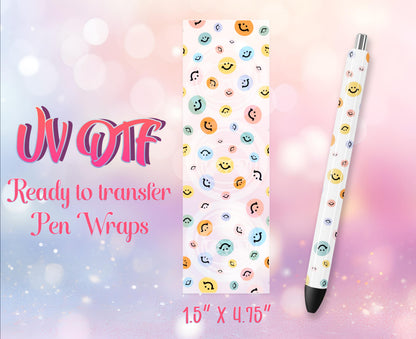 UV DTF Pen Wraps - Ready to Apply - Smileys Design Prints - DIY Pen Decal - Customizable