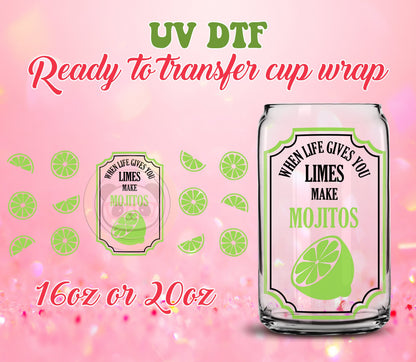 UV DTF Cup Wrap - Ready to Transfer  Mojitos DIY 16oz and 20oz Prints - Libbey Glass Can - Customizable