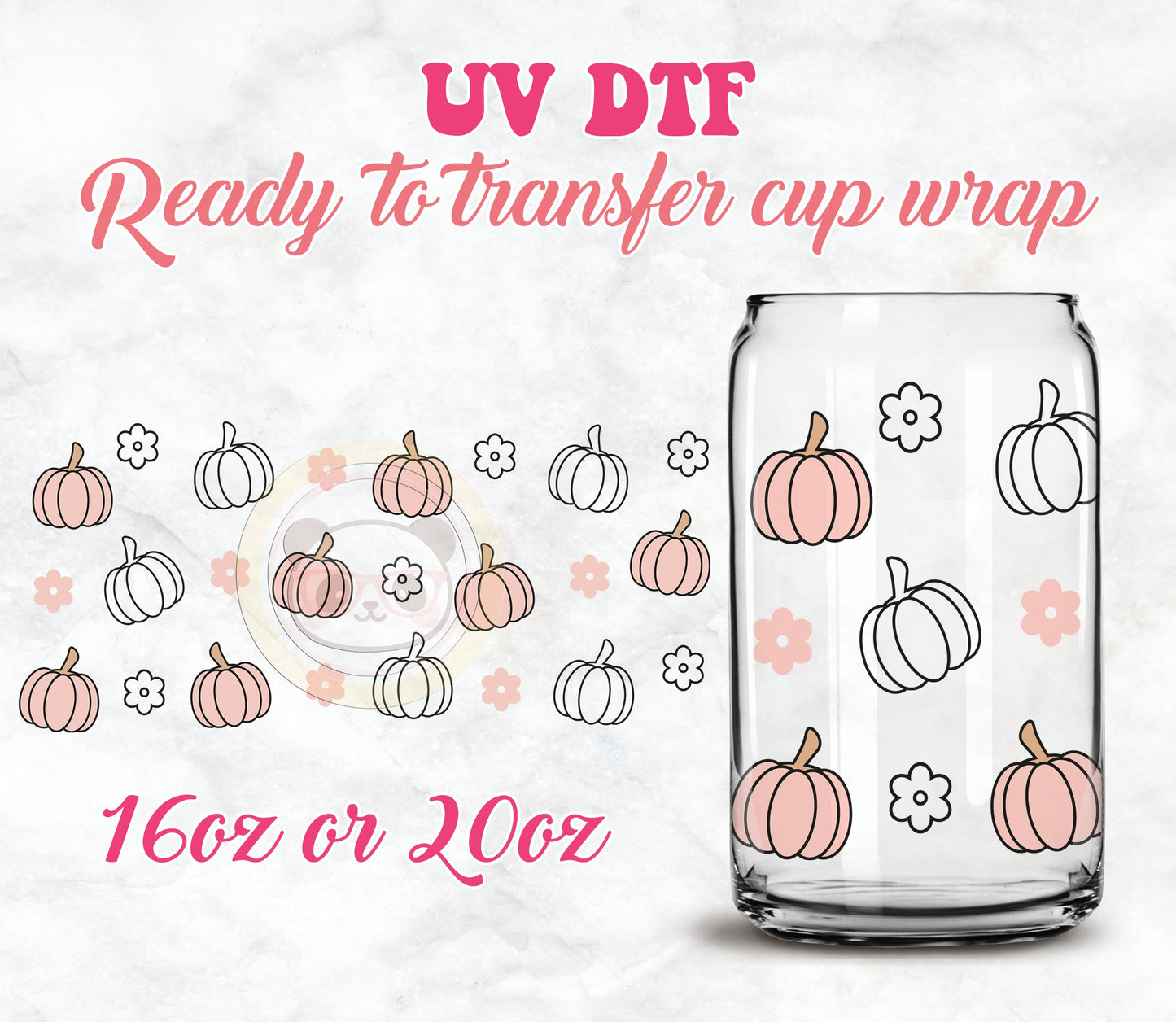 UV DTF Cup Wrap - Ready to Transfer  Cups | Fall | Halloween - Cute Pumpkins DIY 16oz and 20oz Prints - Libbey Glass Can - Customizable