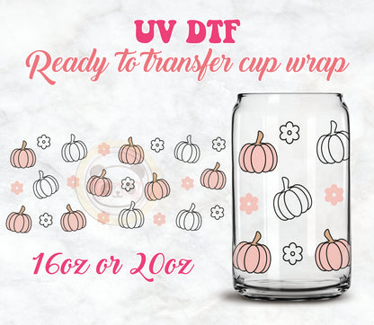 UV DTF Cup Wrap - Ready to Transfer  Cups | Fall | Halloween - Cute Pumpkins DIY 16oz and 20oz Prints - Libbey Glass Can - Customizable