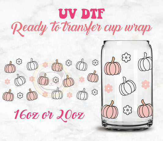 UV DTF Cup Wrap - Ready to Transfer  Cups | Fall | Halloween - Cute Pumpkins DIY 16oz and 20oz Prints - Libbey Glass Can - Customizable