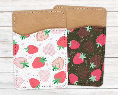 Cute Strawberry Phone Wallet - Adhesive PU Leather Card Holder For Phone - Customizable Gift - Stick on Pocket - Card Caddy