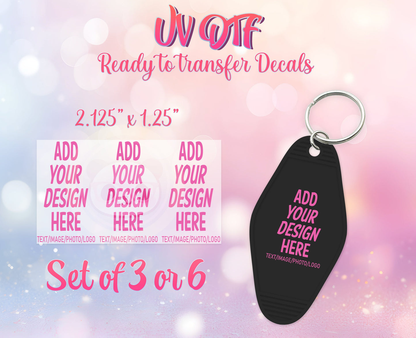 UV DTF Ready to Apply Keychain Transfers - Send Your Own Design Prints - DiY Retro Motel Keychain Decal - Customizable