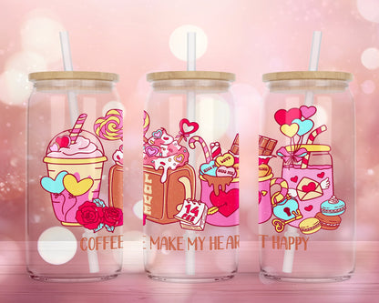 UV DTF Cup Wrap - Ready to Transfer  Cute Valentine - DIY 16oz and 20oz Prints - Libbey Glass Can - Customizable