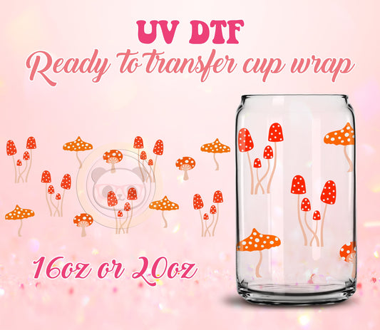 UV DTF Cup Wrap - Ready to Transfer  Cute Mushroom Design - DIY 16oz and 20oz Prints - Libbey Glass Can - Customizable