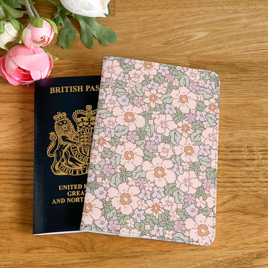 Cute Flower Design Passport Cover - PU Leather Wallet Card Holder For Document - Custom Gift