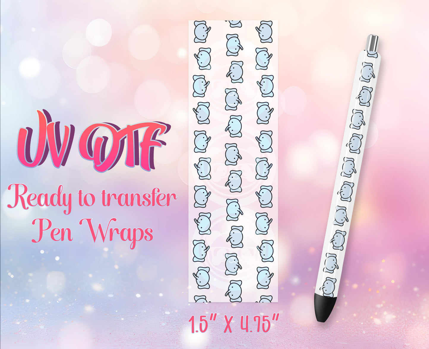 UV DTF Pen Wraps - Ready to Apply - Cute Elephant Design Prints - DIY Pen Decal - Customizable