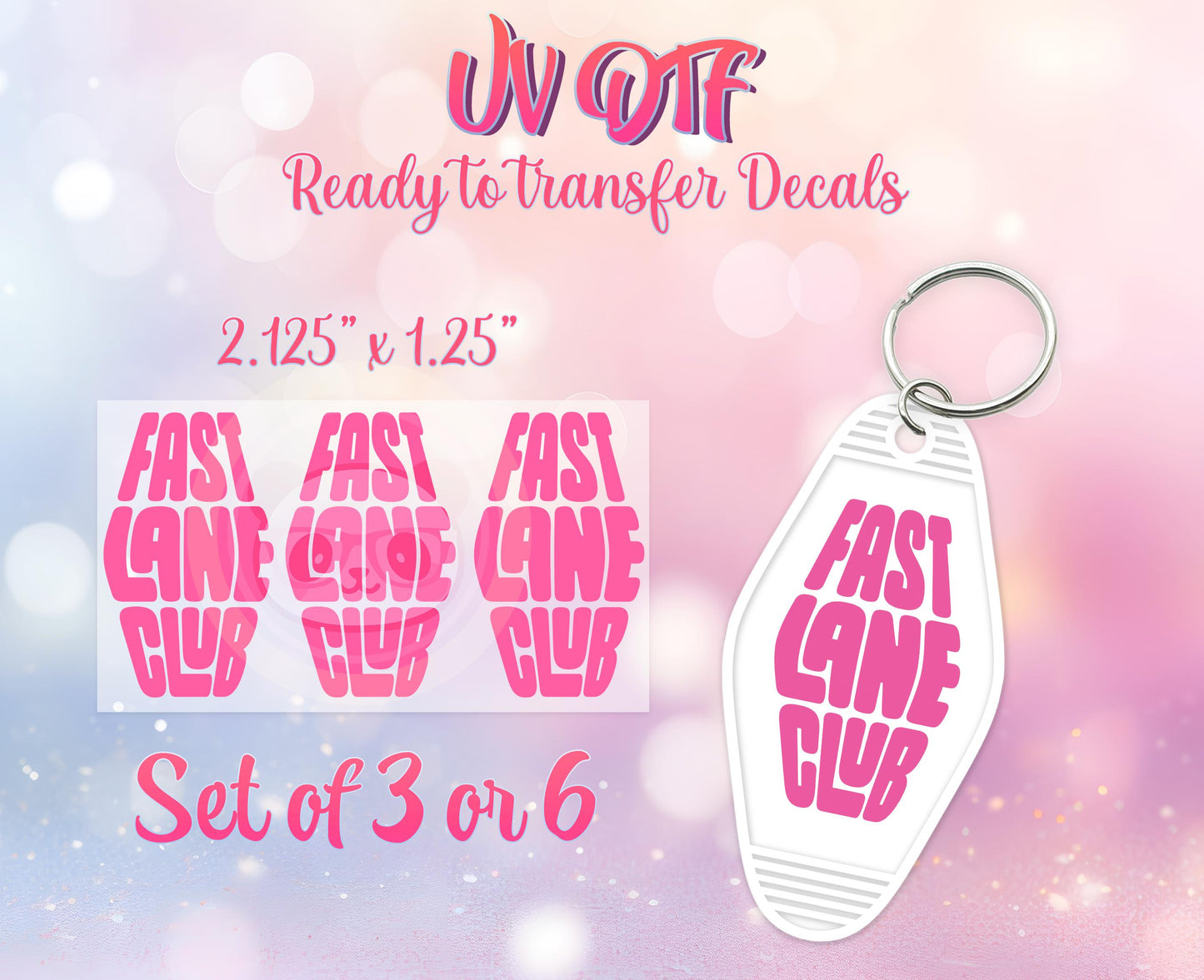 UV DTF Ready to Apply Keychain Transfers - Fast Lane Club Design Print- DIY Retro Motel Keychain Decal- Customizable