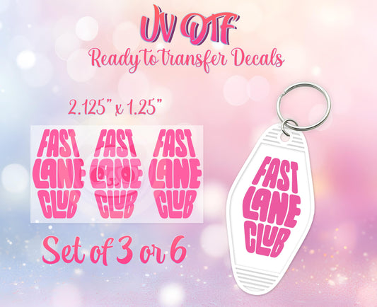 UV DTF Ready to Apply Keychain Transfers - Fast Lane Club Design Print- DIY Retro Motel Keychain Decal- Customizable