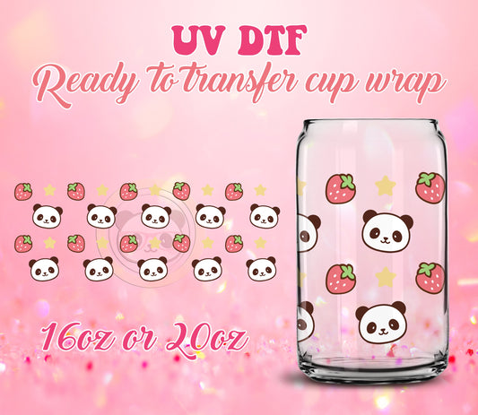 UV DTF Cup Wrap - Ready to Transfer  Kawaii Cute Panda Design DIY 16oz and 20oz Prints - Libbey Glass Can - Customizable