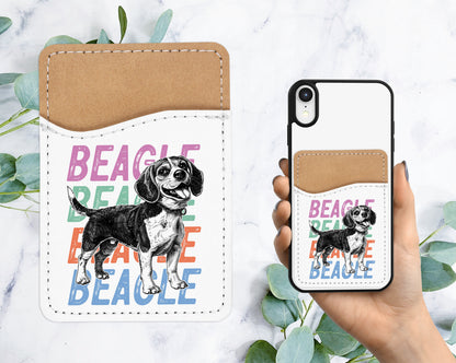 Cute Beagle Phone Wallet - Adhesive PU Leather Card Holder For Phone - Pet Dog Custom Gift - Stick on Pocket - Card Caddy