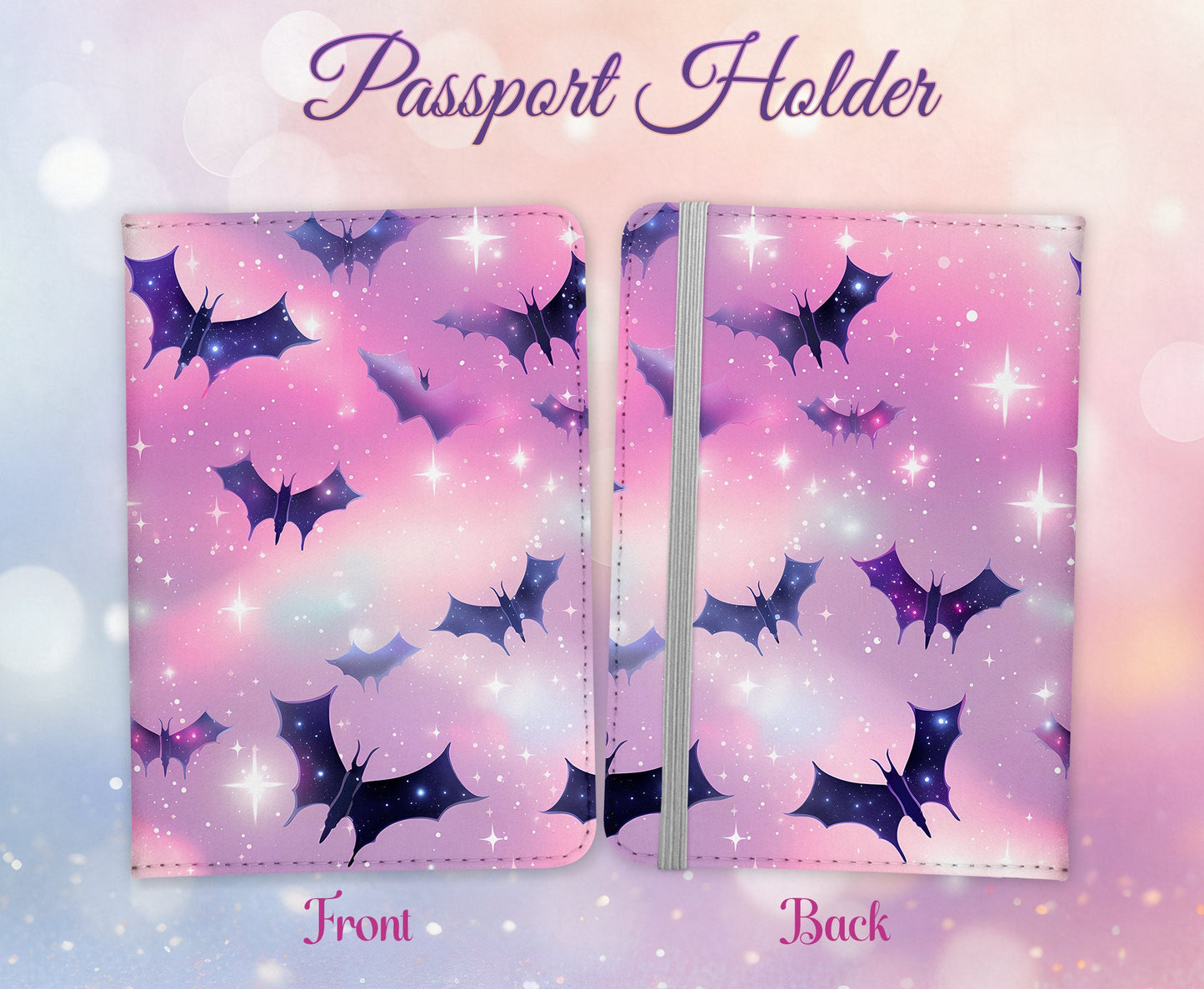 Bat Halloween Witchy Design Passport Cover - PU Leather Wallet Card Holder For Document - Custom Gift
