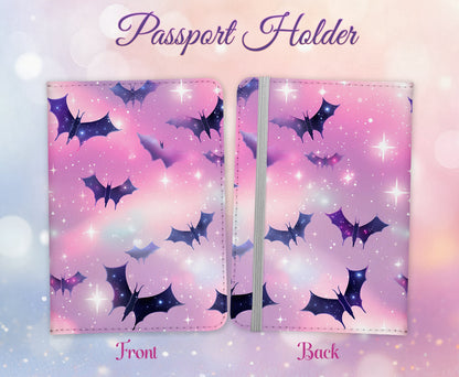 Bat Halloween Witchy Design Passport Cover - PU Leather Wallet Card Holder For Document - Custom Gift