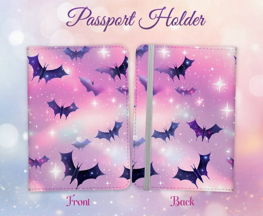 Bat Halloween Witchy Design Passport Cover - PU Leather Wallet Card Holder For Document - Custom Gift