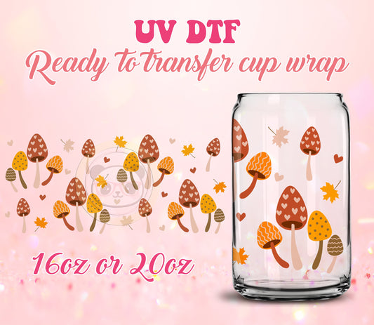 UV DTF Cup Wrap - Ready to Transfer  Cute Mushroom Design - DIY 16oz and 20oz Prints - Libbey Glass Can - Customizable
