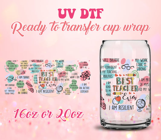 UV DTF Cup Wrap - Ready to Transfer  Best Teacher Gift DIY 16oz and 20oz Prints - Libbey Glass Can - Customizable