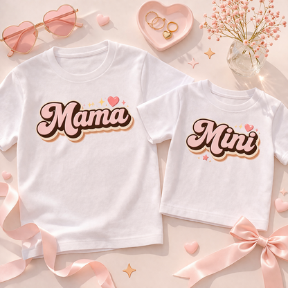 Mama Mini DTF Transfer - Matching Mom and Child Heat Transfer - Cute Pink Retro Mama Mini Shirt Design - Ready to Press DTF Decal