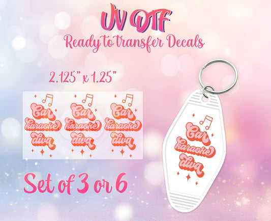 UV DTF Ready to Apply Keychain Transfers - Car Karaoke Diva Design Prints - DIY Retro Motel Keychain Decal - Customizable