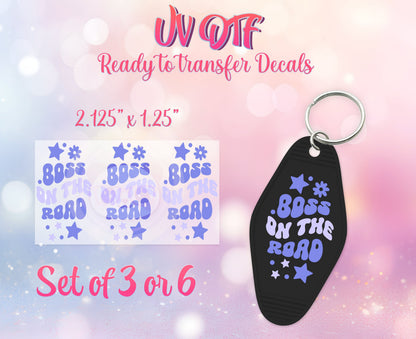 UV DTF Ready to Apply Keychain Transfers - Boss On The Road Design Prints - DIY Retro Motel Keychain Decal - Customizable
