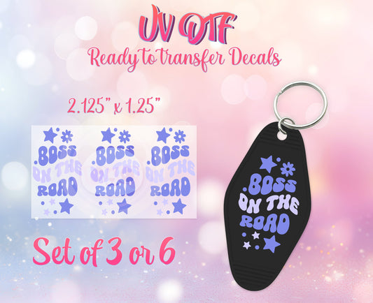 UV DTF Ready to Apply Keychain Transfers - Boss On The Road Design Prints - DIY Retro Motel Keychain Decal - Customizable