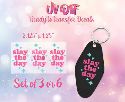 UV DTF Ready to Apply Keychain Transfers - Slay The Day Design Prints - DIY Retro Motel Keychain Decal - Customizable