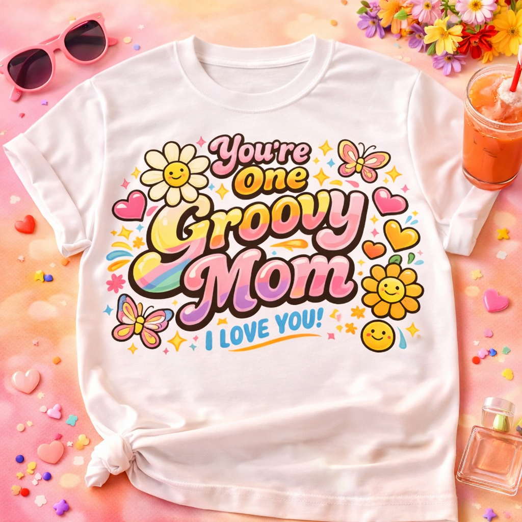 Groovy Mom DTF Transfer - Retro Mom Shirt Design - Mother’s Day Heat Transfer - Colorful Mama Graphic - Ready to Press DTF Decal