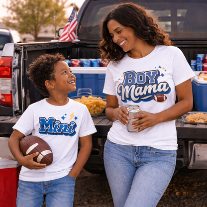 Boy Mama Mini DTF Transfer - Matching Mom and Child Heat Transfer - Blue Sporty Boy Mama Mini Shirt Design - Ready to Press DTF Decal